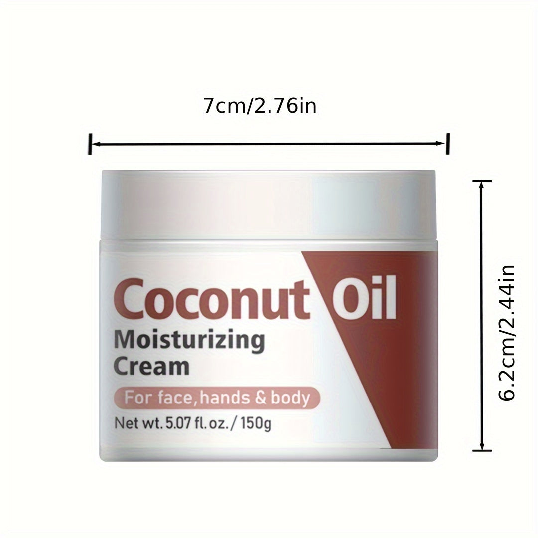 5.29oz Coconut Oil Skin Care Moisturizing Body Cream For Face, Body, & Hands, Restores Skin's Moisture Barrier, Provides Intense Hydration For Dry & Dull Skin With Plant Squalane