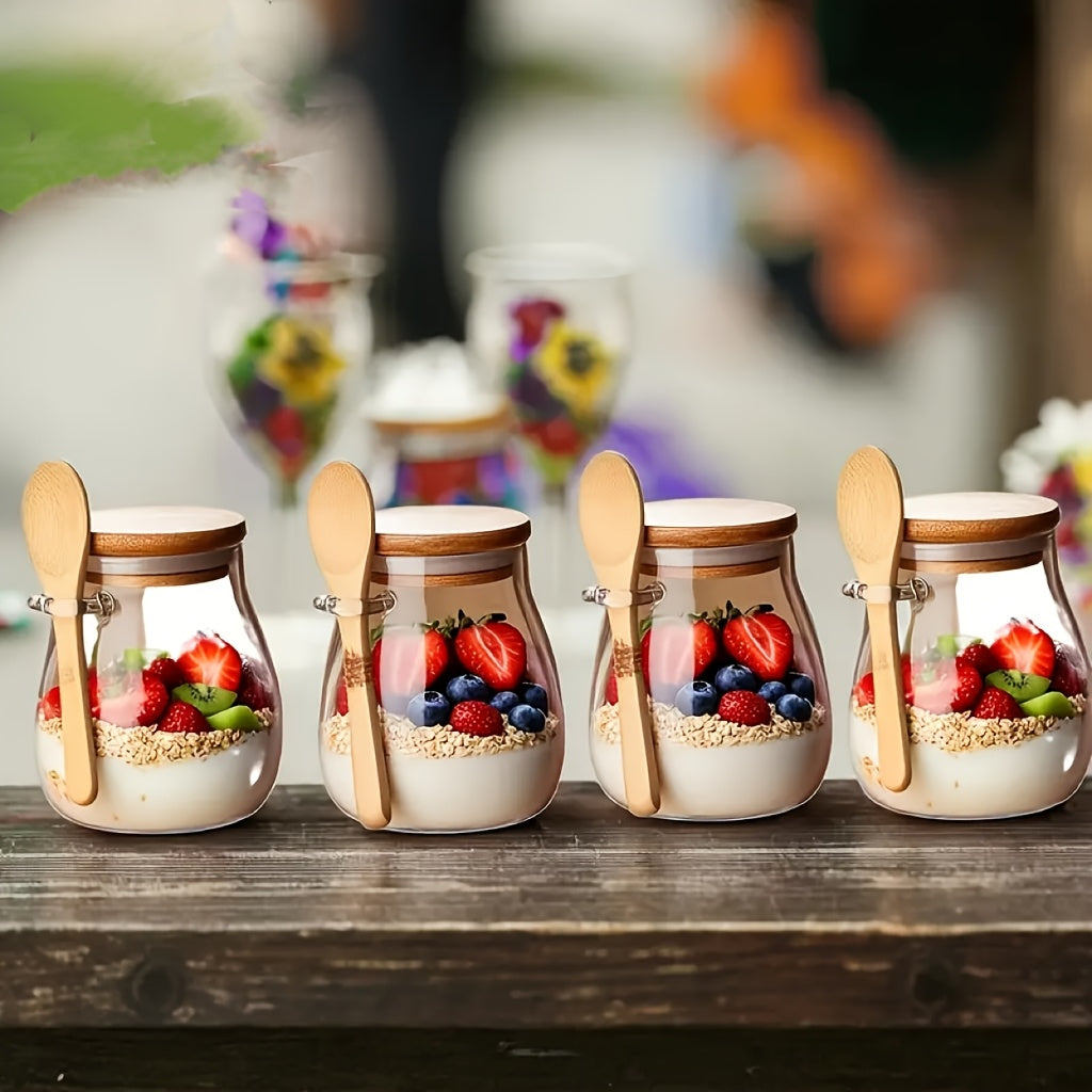 1/2/3/4pcs Glass Oatmeal Cup, High Quality Borosilicate Glass, Overnight Oatmeal Cup Set, Salad Bowl, Oatmeal Jar, Meal Preparation Container with Lid and Spoon, Glass Jar, Used for Storing Chia Seeds, Salad, Pudding and Yogu