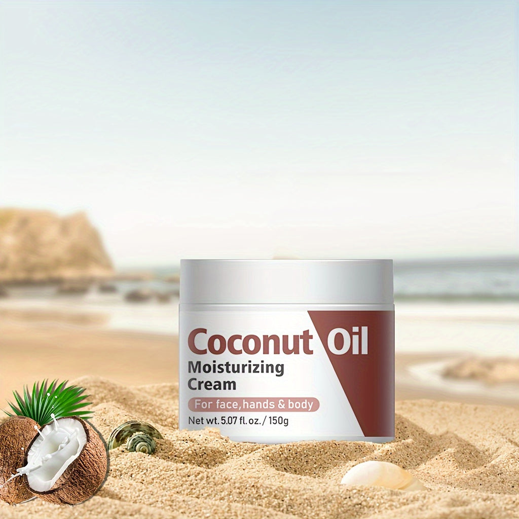 5.29oz Coconut Oil Skin Care Moisturizing Body Cream For Face, Body, & Hands, Restores Skin's Moisture Barrier, Provides Intense Hydration For Dry & Dull Skin With Plant Squalane
