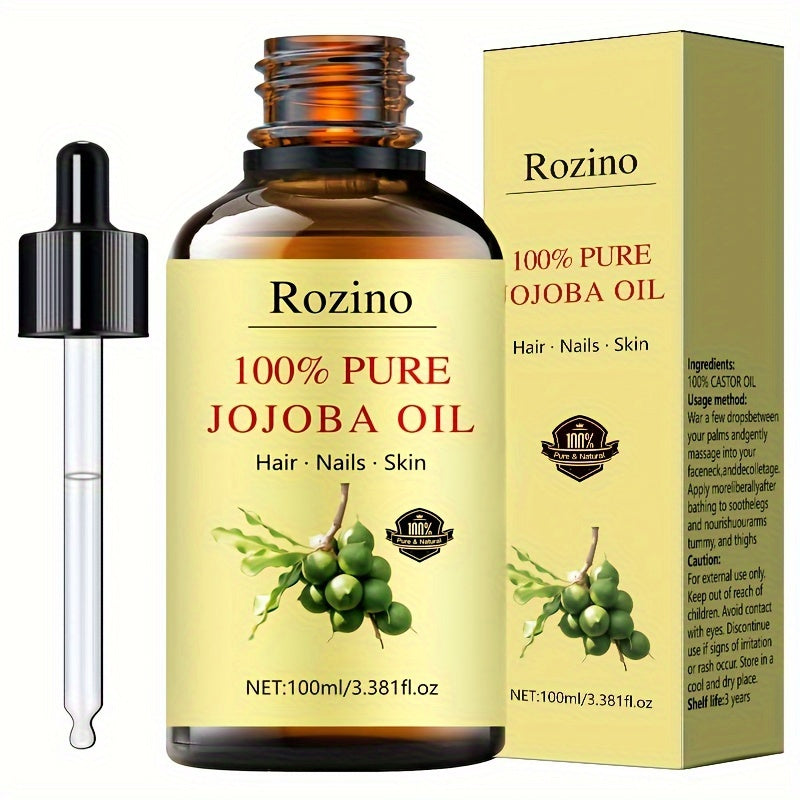 3.38oz Natural Jojoba Oil Essential Oil, 100% Natural, For Massage, Skin Care, Scraping, Shower, Diffuser Essential Oil, Face, Body, Nails, Hair, Eyelash Care Universal