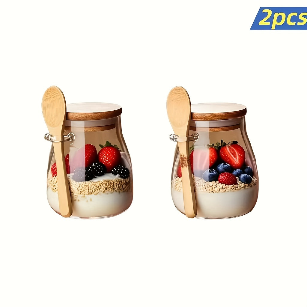 1/2/3/4pcs Glass Oatmeal Cup, High Quality Borosilicate Glass, Overnight Oatmeal Cup Set, Salad Bowl, Oatmeal Jar, Meal Preparation Container with Lid and Spoon, Glass Jar, Used for Storing Chia Seeds, Salad, Pudding and Yogu