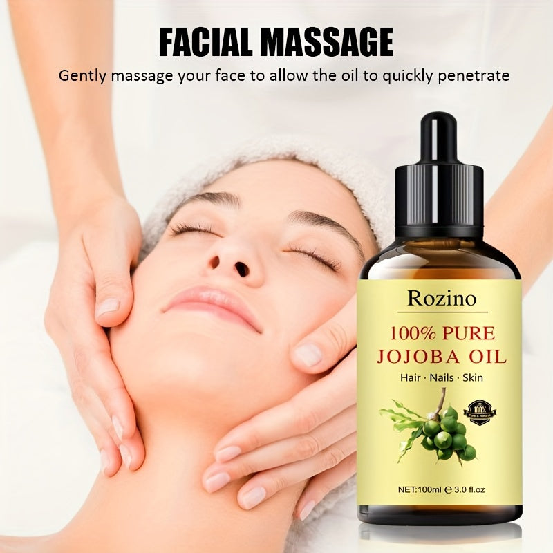 3.38oz Natural Jojoba Oil Essential Oil, 100% Natural, For Massage, Skin Care, Scraping, Shower, Diffuser Essential Oil, Face, Body, Nails, Hair, Eyelash Care Universal