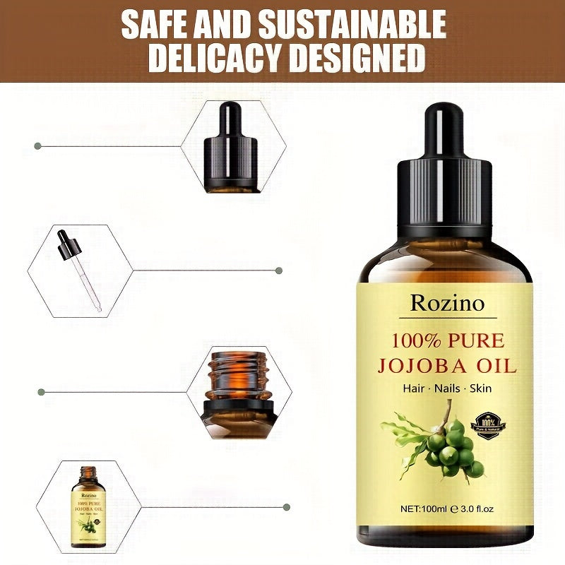 3.38oz Natural Jojoba Oil Essential Oil, 100% Natural, For Massage, Skin Care, Scraping, Shower, Diffuser Essential Oil, Face, Body, Nails, Hair, Eyelash Care Universal