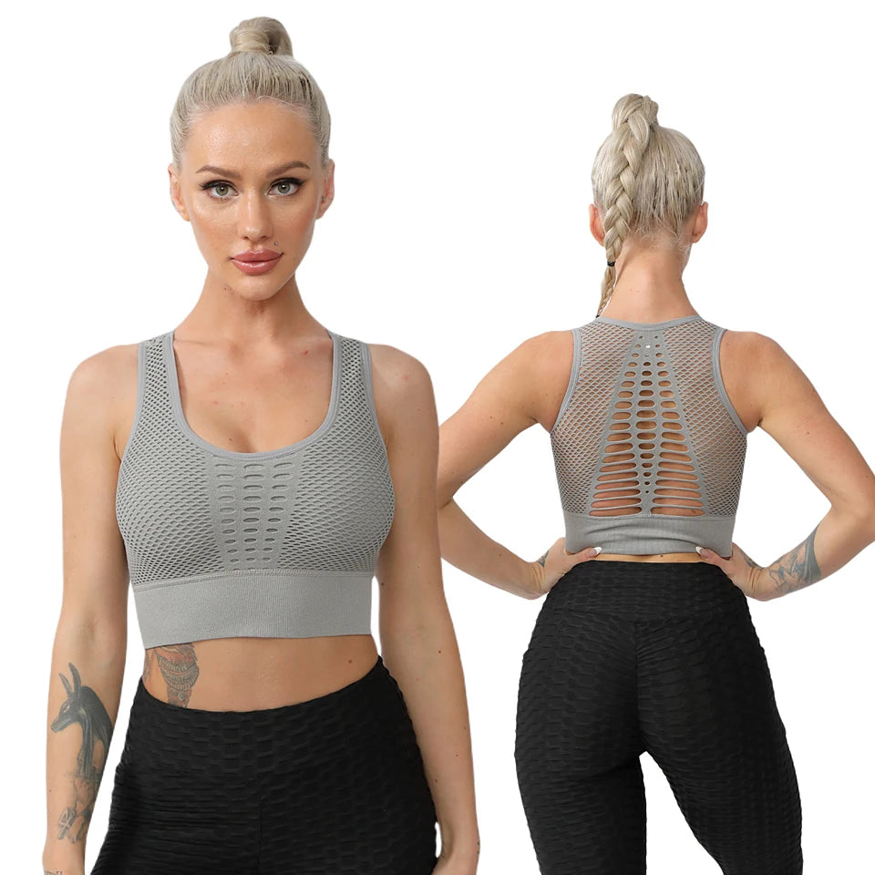 Women Sports Bra Without Bones Gym Shockproof Mesh Sports Quick-drying Bra Running Fitness Yoga Women Training Sports Underwear