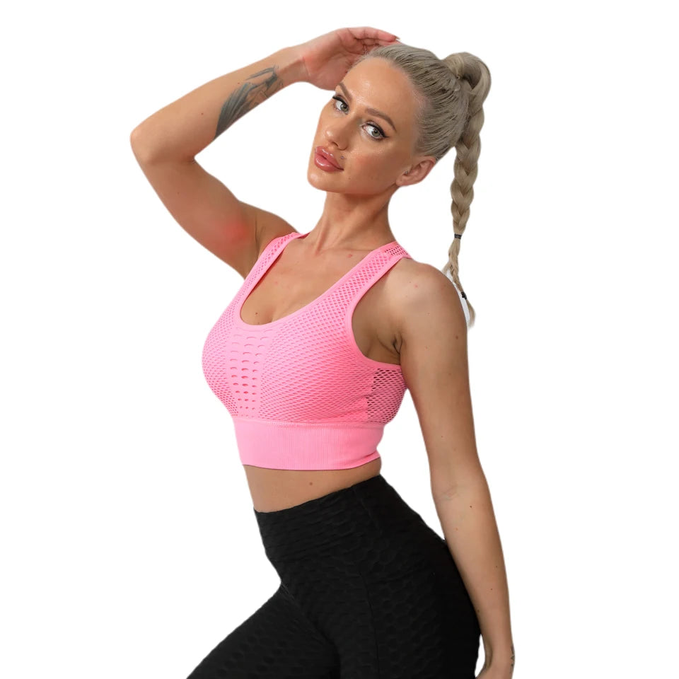 Women Sports Bra Without Bones Gym Shockproof Mesh Sports Quick-drying Bra Running Fitness Yoga Women Training Sports Underwear