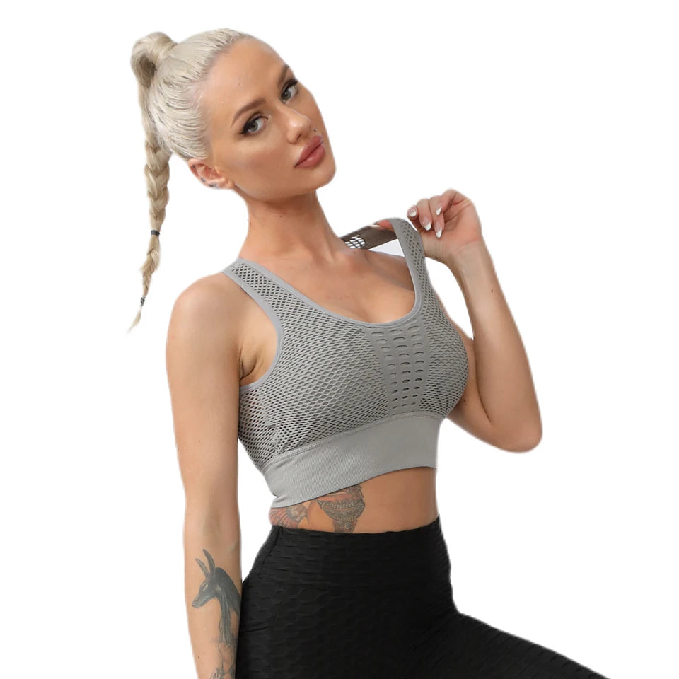 Women Sports Bra Without Bones Gym Shockproof Mesh Sports Quick-drying Bra Running Fitness Yoga Women Training Sports Underwear