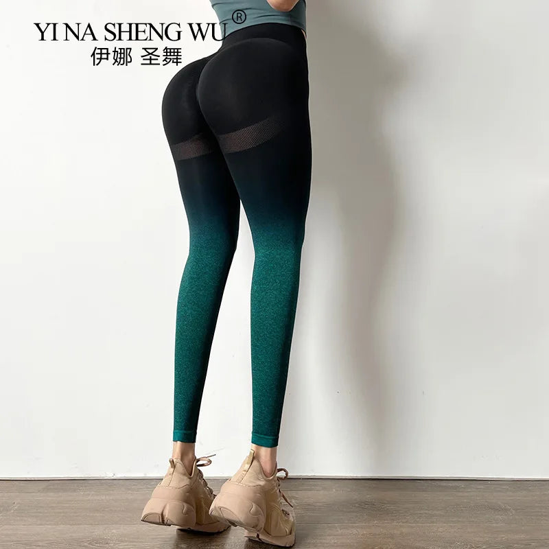 Gradient Color Energy Legging Women Workout Fitness Jogging Running Leggings Gym Tights Stretch Sportswear Yoga Pants Sportswear