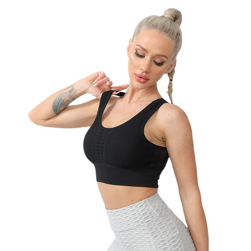 Women Sports Bra Without Bones Gym Shockproof Mesh Sports Quick-drying Bra Running Fitness Yoga Women Training Sports Underwear