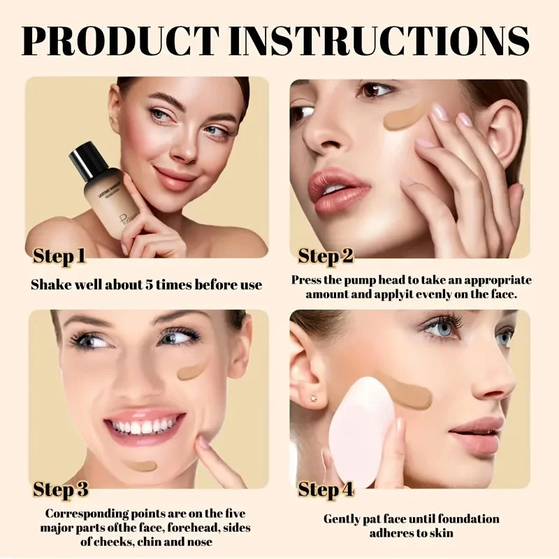 Full Coverage Foundation - Waterproof, Long-Lasting, Matte Finish, Natural Look - All Skin Types, Natural Finish Foundation