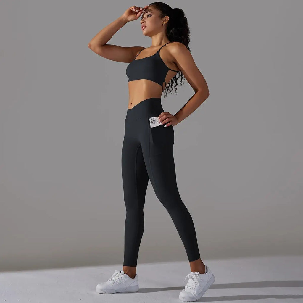Sports Bra and Leggings Two Piece Sets Womens Outifits Naked Feeling Gym Female Fitness Set Work Out Clothing Women Sports Set