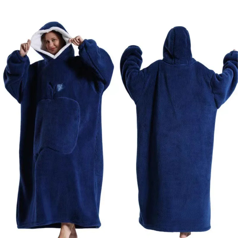 Home Quality Hooded Sweater Blanket Soft Polar Fleece Blanket with Sleeves Large Pocket Warm Thick TV Hoodie Robe Couple 이불 Плед