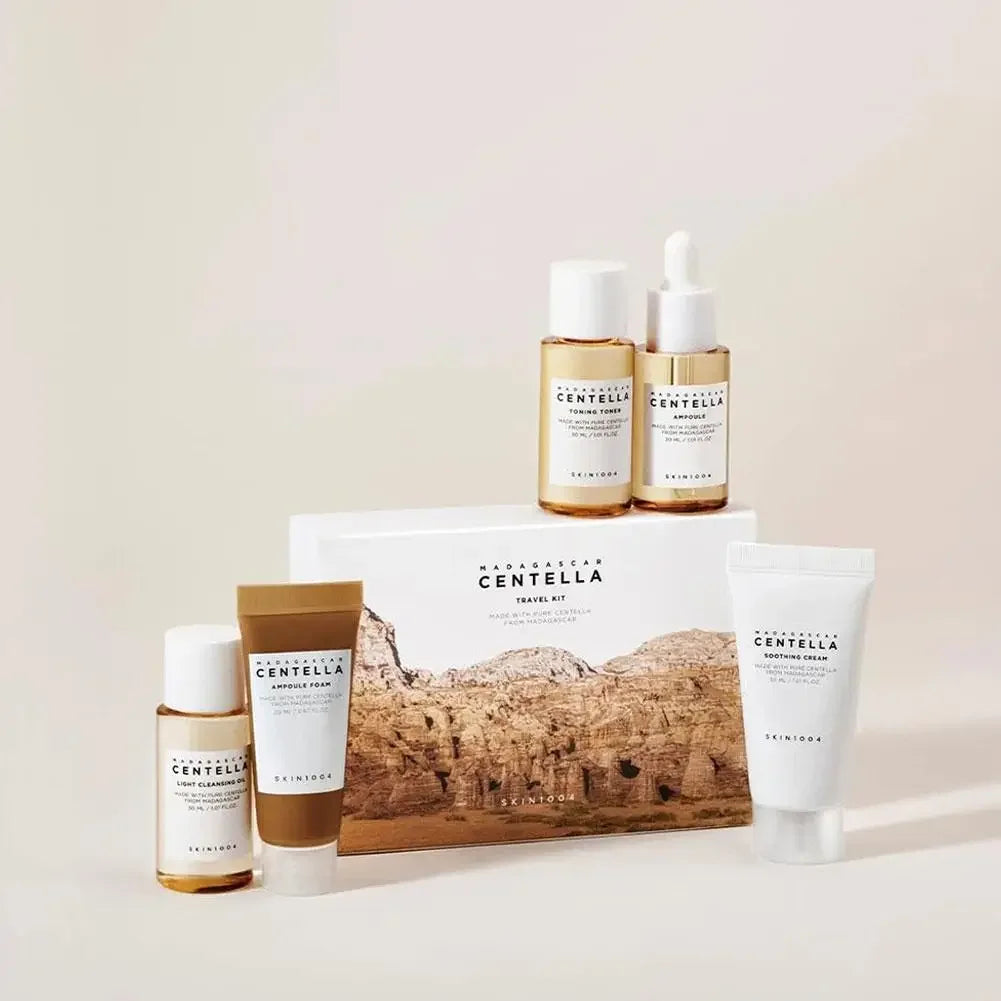Korean Skin Care Centella 5pcs Set Gift Set Toner, Ampoule, Soothing Cream, Cleansing Oil, Foam, Basic Skincare Box Travel Kit