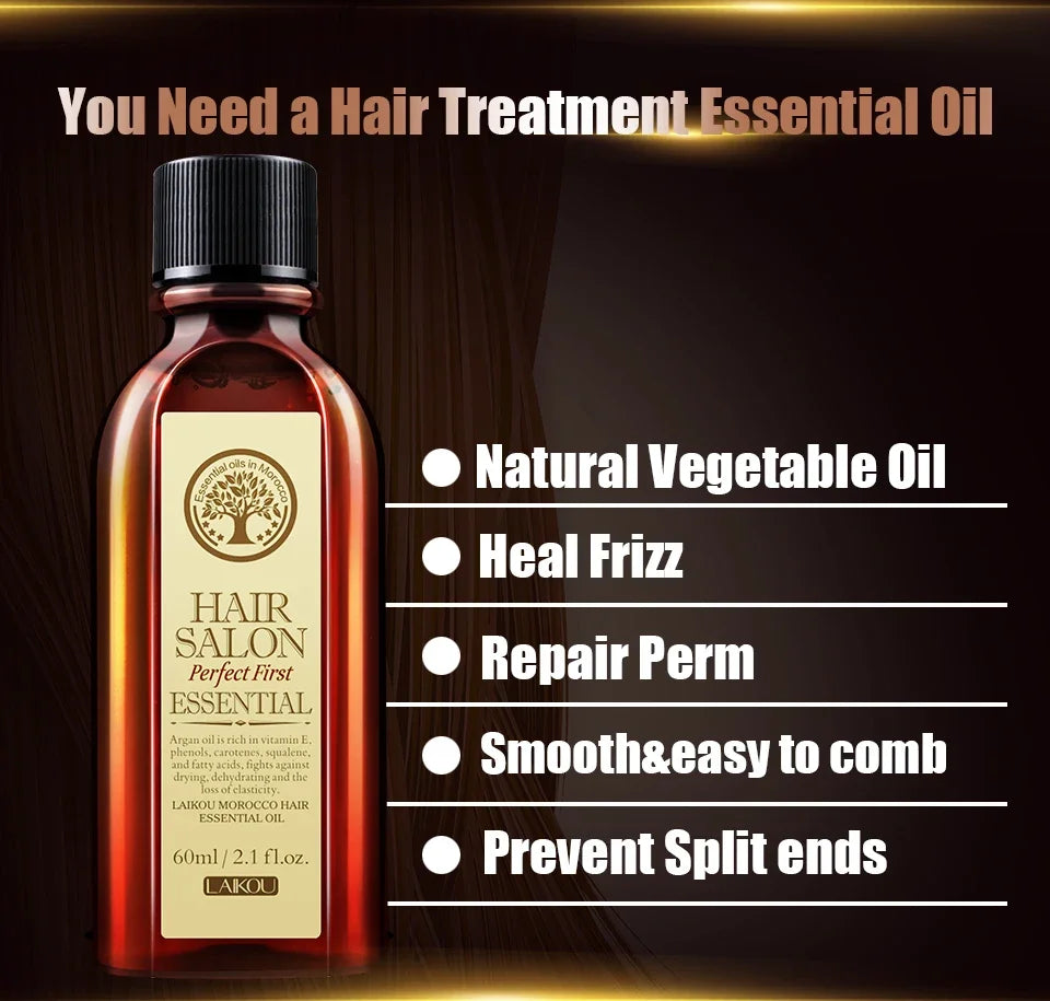 Laikou Argan Hair Oil Essential Oil Natural Anti-hair Loss Prevent Hair Dry Soft Nourishing Frizz Damaged Repair Care 60ml