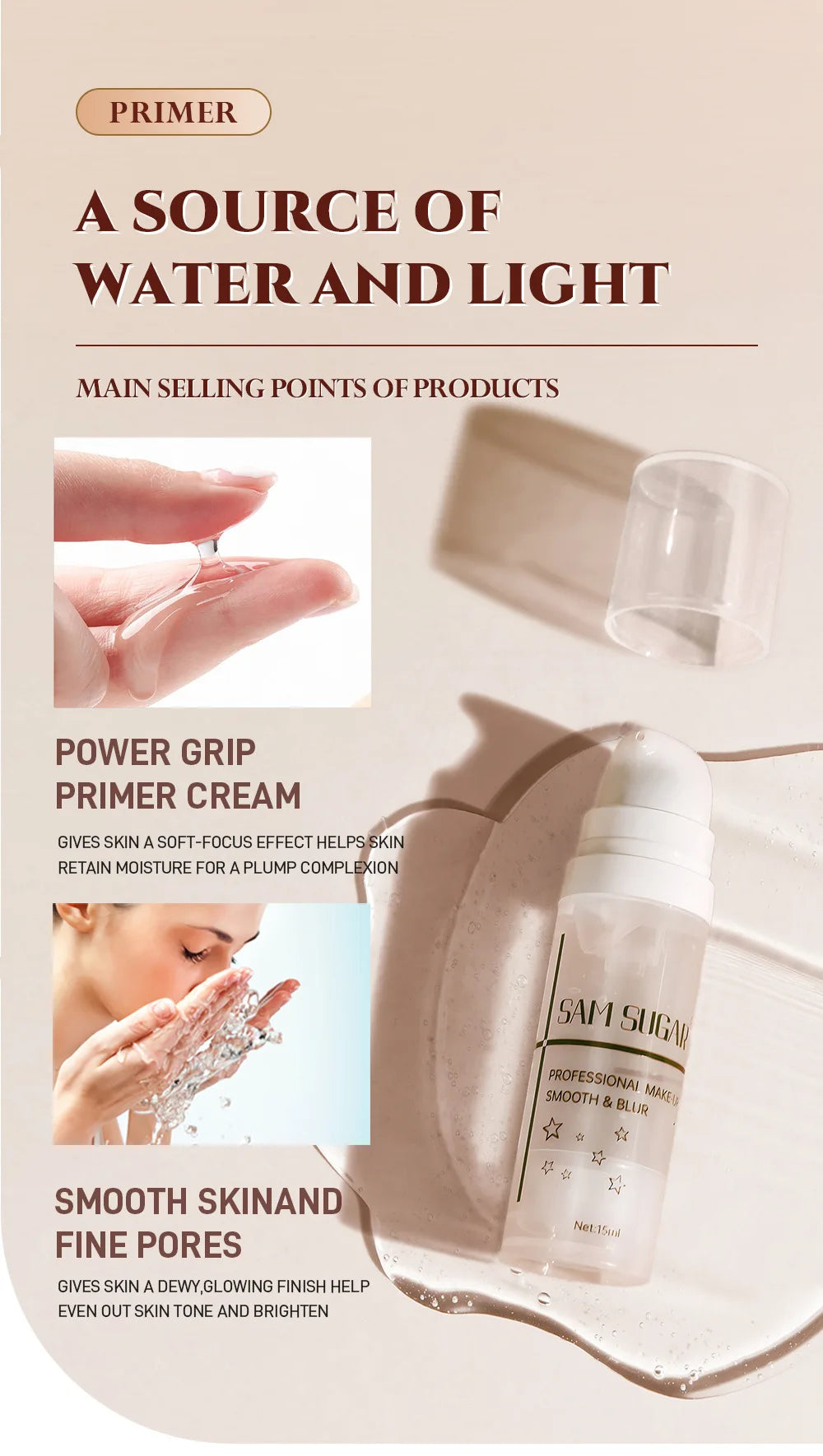 4PCS Makeup Base Set 15ml Face Primer 30ml Matte Liquid Foundation 5g Setting Loose Powder with Soft Puff for Flawless Look