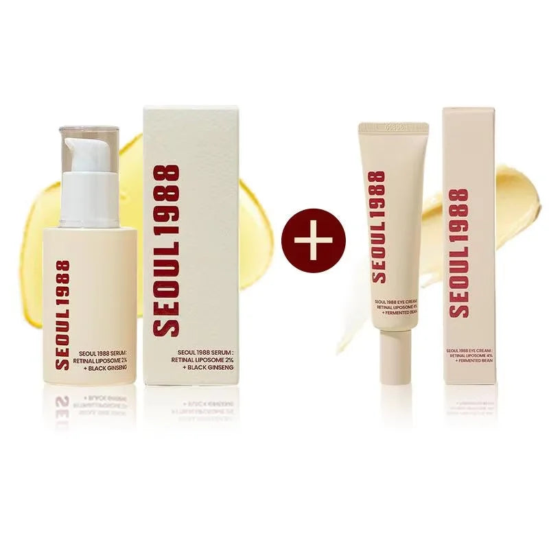 Korean SEOUL 1988 Skin Care Set - Retinol Eye Cream, Ginseng Niacinamide Serum, Cleanser, Lightens Fine Lines Dark Circle
