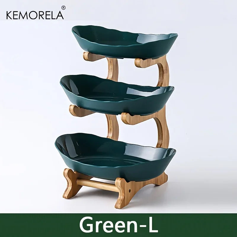 Double/Three layer Modern Wooden Living Room Multi-layer Snack Net Plastic Fruit Plate Wooden Three-layer Dessert Plate