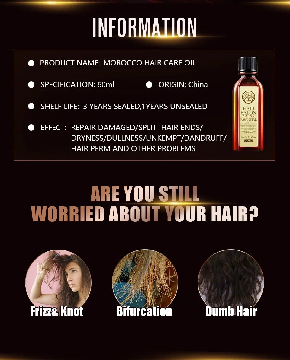 Laikou Argan Hair Oil Essential Oil Natural Anti-hair Loss Prevent Hair Dry Soft Nourishing Frizz Damaged Repair Care 60ml