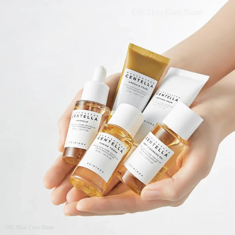 Korean Skin Care Centella 5pcs Set Gift Set Toner, Ampoule, Soothing Cream, Cleansing Oil, Foam, Basic Skincare Box Travel Kit