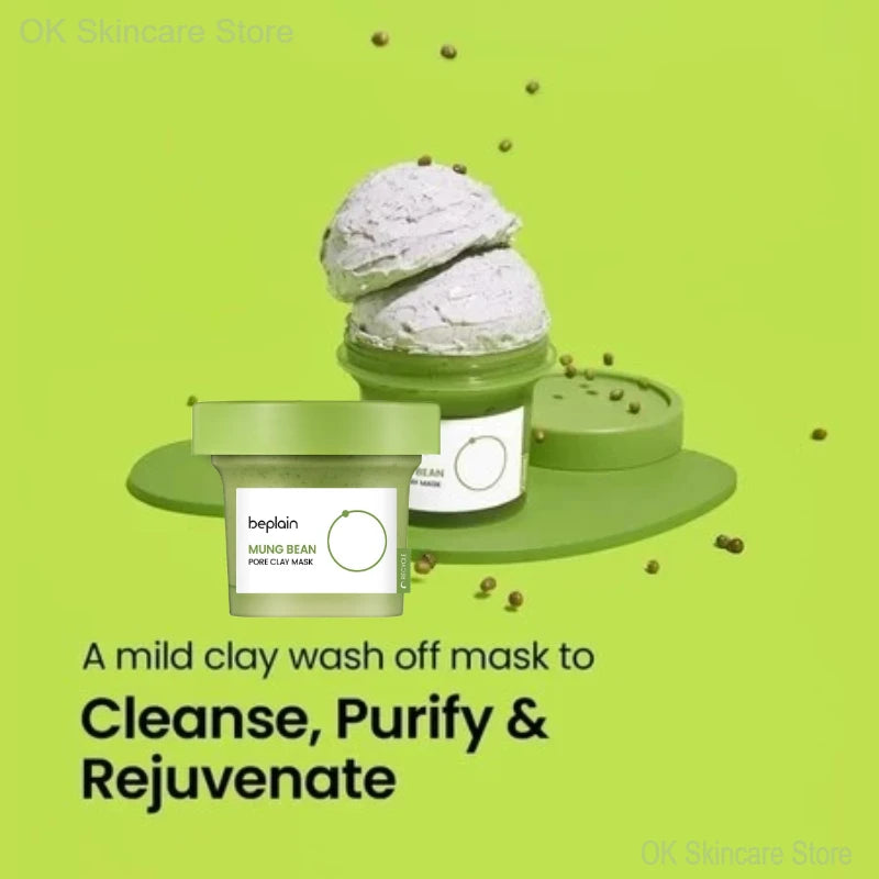 Korean Skincare Set Beplain Mung Bean Face Cleansing Foam,Face Serum,Exfoliate Pore Remover Clay Mask and Cleansing Oil 4pcs Set
