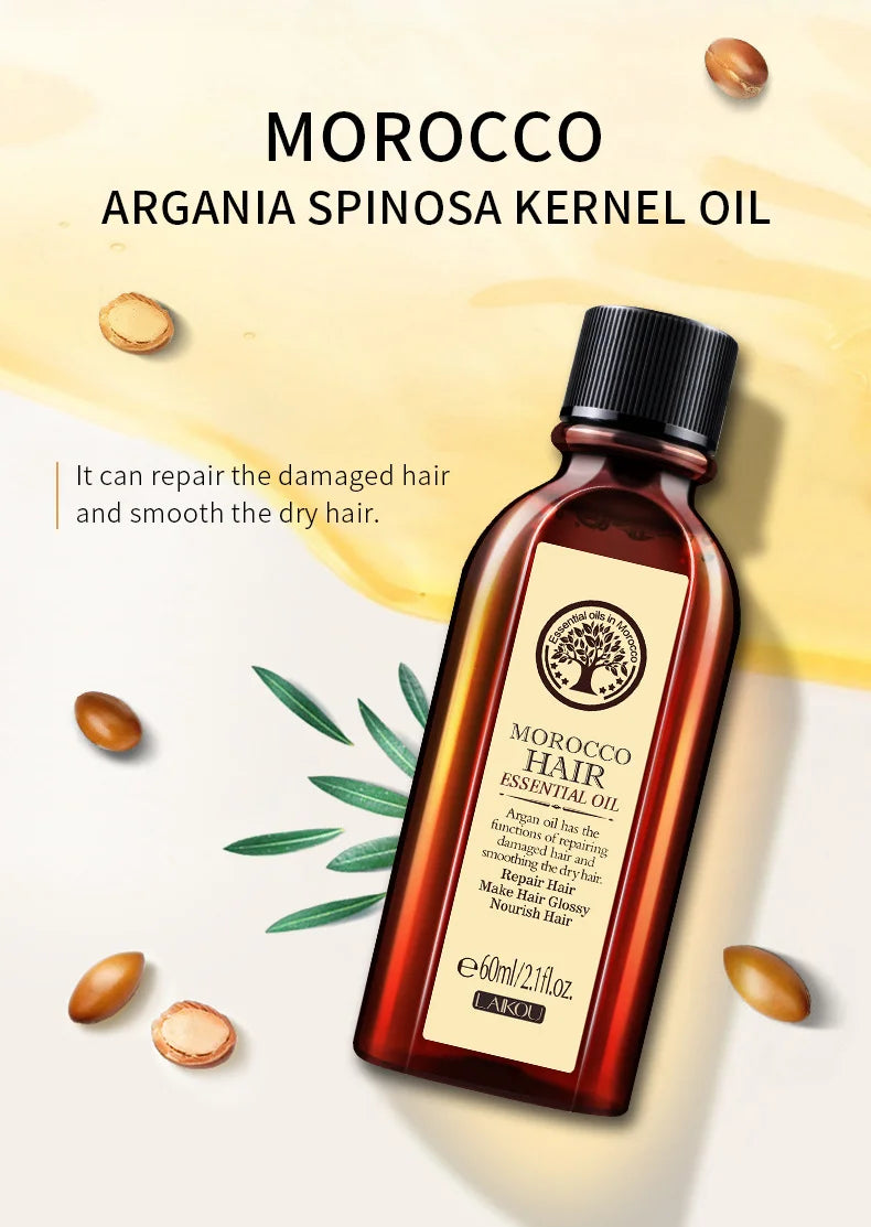 Laikou Argan Hair Oil Essential Oil Natural Anti-hair Loss Prevent Hair Dry Soft Nourishing Frizz Damaged Repair Care 60ml