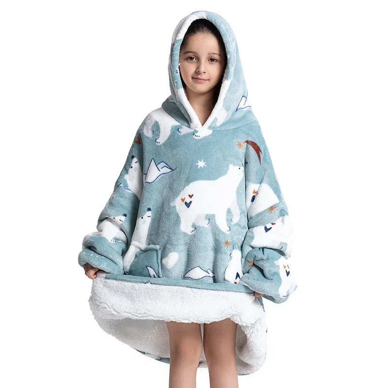 Extra Long Wearable Blanket Hoodie Winter Flannel Hooded Blanket Men Women Cozy Soft Heavy Fleece for Gift Kid Adult TV Blacket