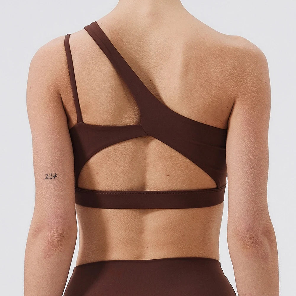 Women Sports Bra Push Up Fitness Bras One Shoulder Shockproof Yoga Bra Breathable Gym Yoga Running Bra Sexy Vest ﻿