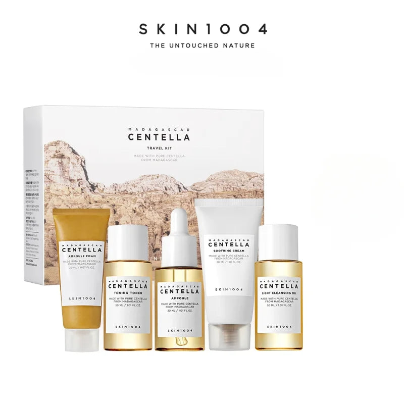 Korean Skin Care Centella 5pcs Set Gift Set Toner, Ampoule, Soothing Cream, Cleansing Oil, Foam, Basic Skincare Box Travel Kit