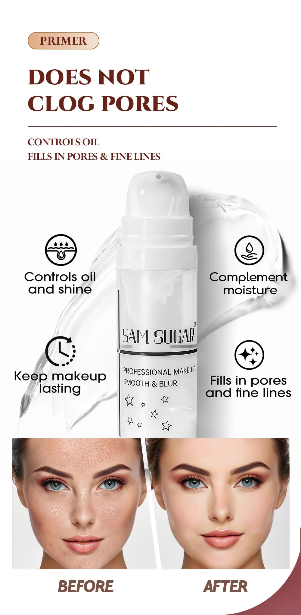 4PCS Makeup Base Set 15ml Face Primer 30ml Matte Liquid Foundation 5g Setting Loose Powder with Soft Puff for Flawless Look