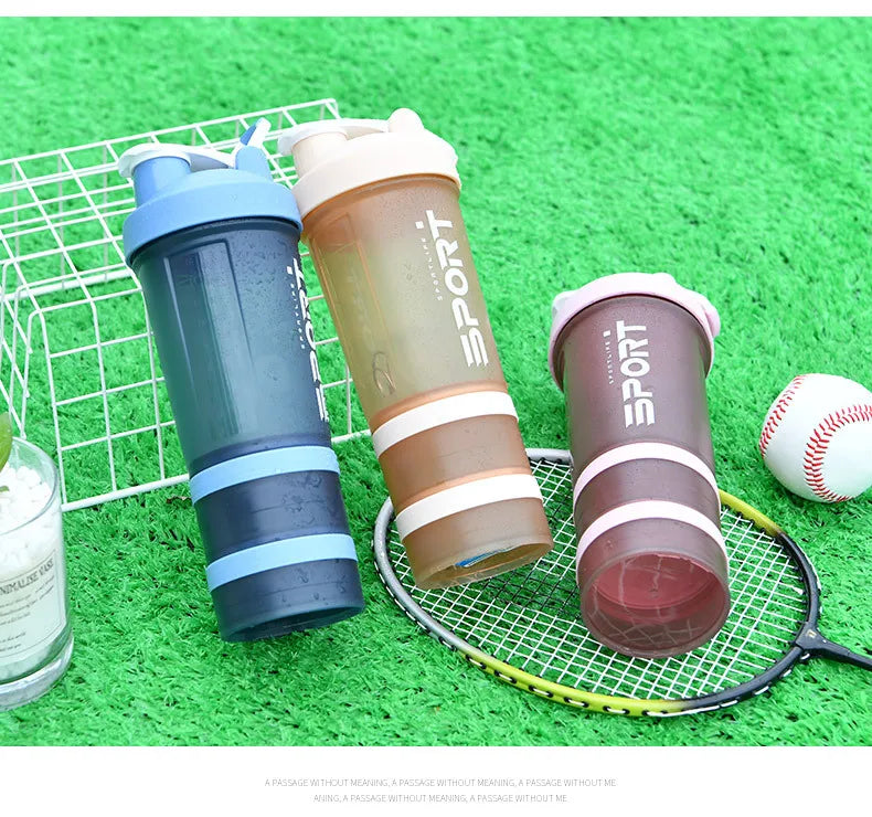 500ML 3-layer Sports Water Bottle Protein Shaker Outdoor Travel Portable Leakproof Drinkware Plastic My Drink Bottle BPA Free
