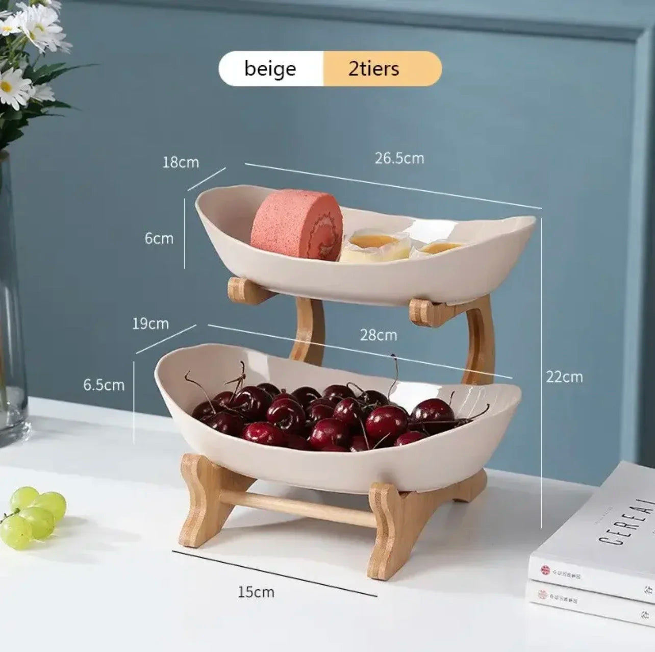 Double/Three layer Modern Wooden Living Room Multi-layer Snack Net Plastic Fruit Plate Wooden Three-layer Dessert Plate