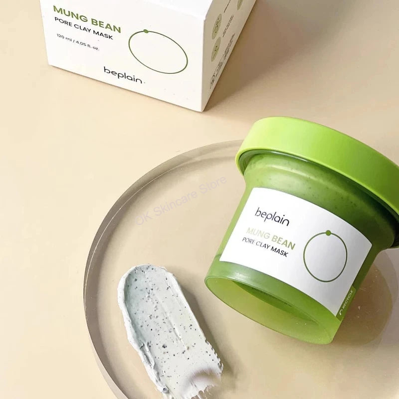 Korean Skincare Set Beplain Mung Bean Face Cleansing Foam,Face Serum,Exfoliate Pore Remover Clay Mask and Cleansing Oil 4pcs Set