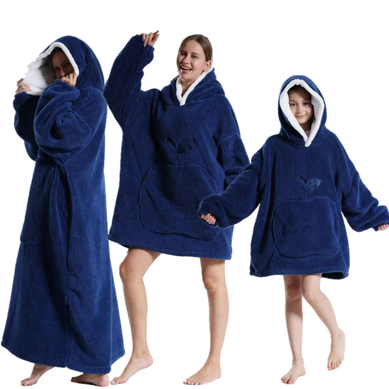 Home Quality Hooded Sweater Blanket Soft Polar Fleece Blanket with Sleeves Large Pocket Warm Thick TV Hoodie Robe Couple 이불 Плед