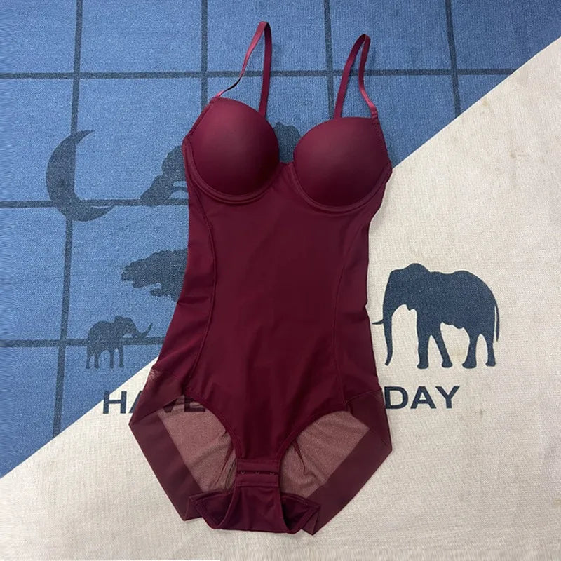 Underwire Wine Bodysuit Women Shapers Stretch Solid Color Silky Underwear Shapewear Body Shaper