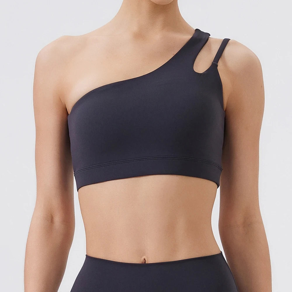 Women Sports Bra Push Up Fitness Bras One Shoulder Shockproof Yoga Bra Breathable Gym Yoga Running Bra Sexy Vest ﻿