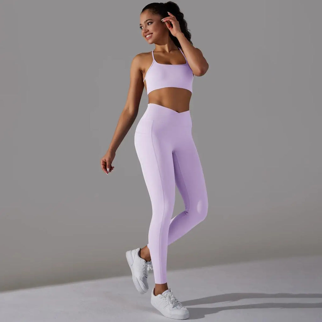 Sports Bra and Leggings Two Piece Sets Womens Outifits Naked Feeling Gym Female Fitness Set Work Out Clothing Women Sports Set