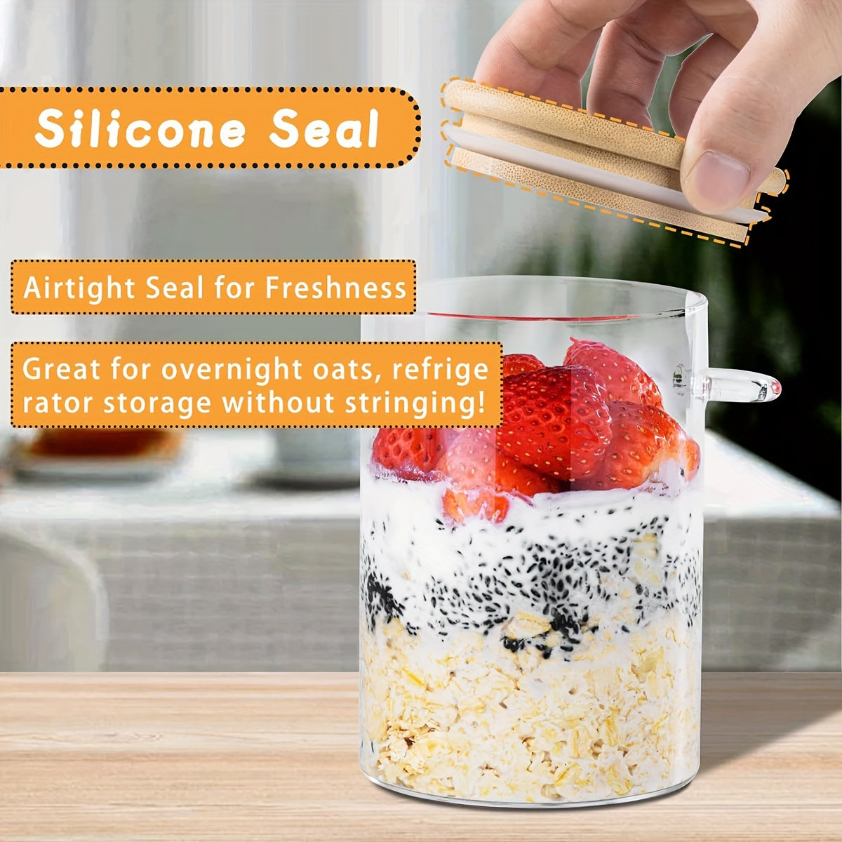 16OZ Glass Jar Meal Preparation Container - 4 PCS Oatmeal Cups with Lid and Spoon - Holds Chia Seeds, Pudding, Yogurt, Salad