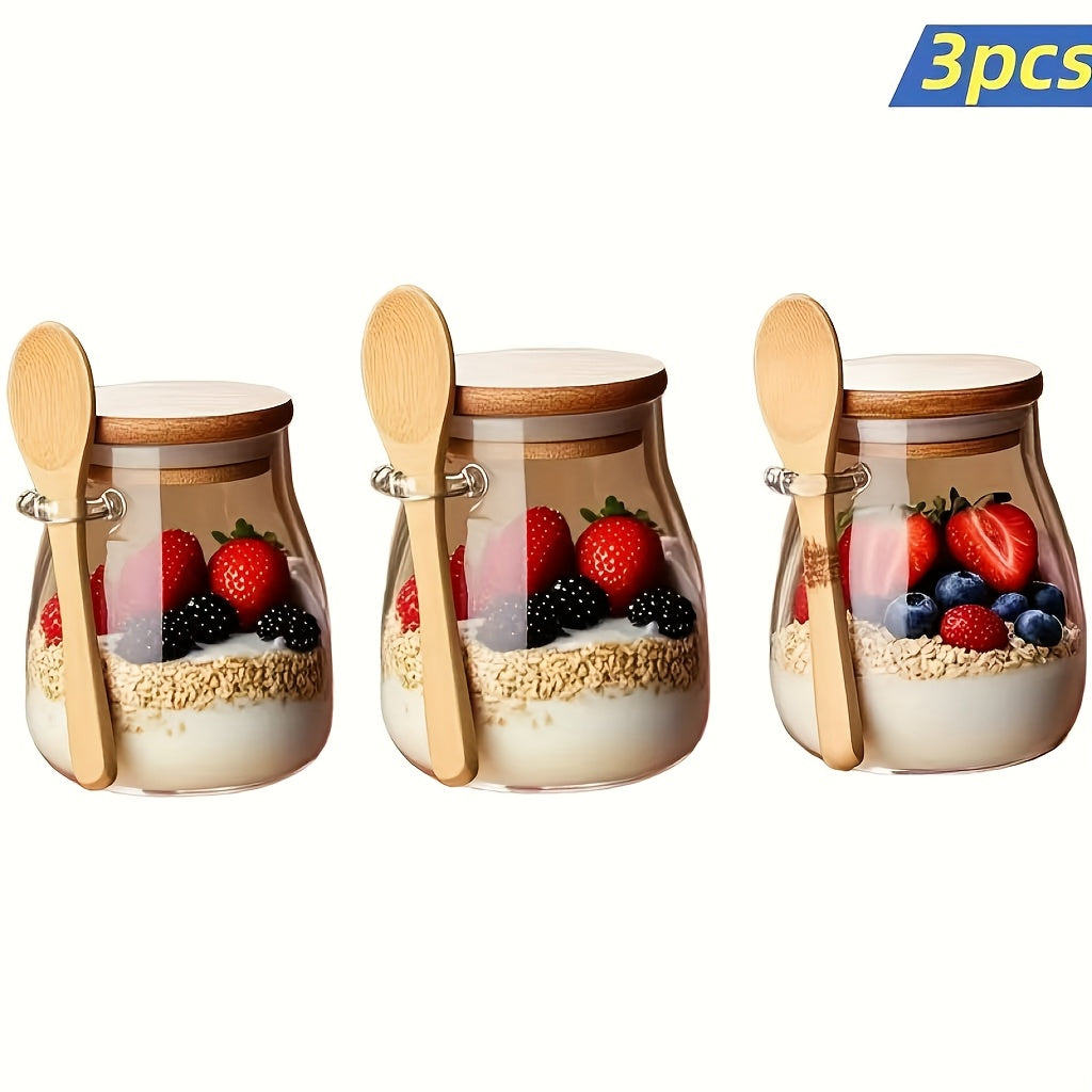 1/2/3/4pcs Glass Oatmeal Cup, High Quality Borosilicate Glass, Overnight Oatmeal Cup Set, Salad Bowl, Oatmeal Jar, Meal Preparation Container with Lid and Spoon, Glass Jar, Used for Storing Chia Seeds, Salad, Pudding and Yogu