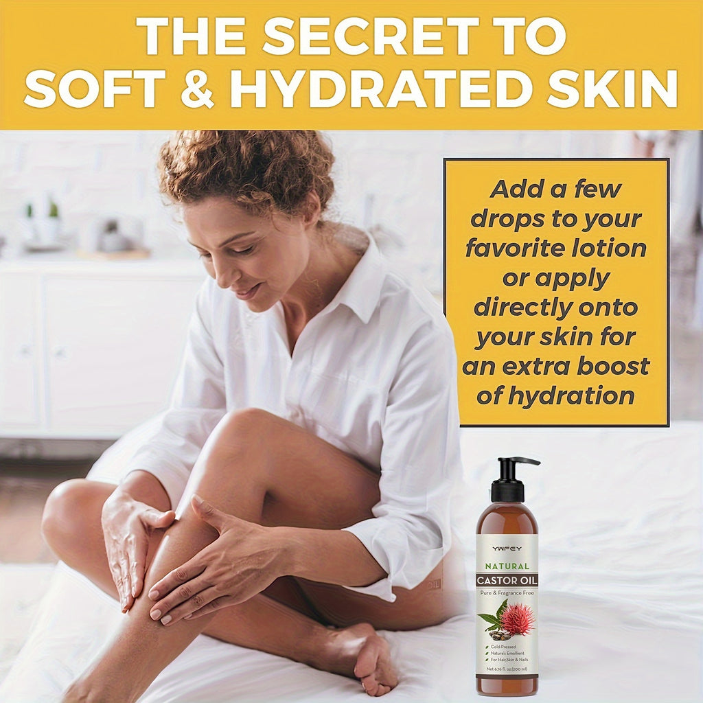 6.76oz Castor Oil For Eyelashes, Eyebrows, Hair & Skin Care | Cold Pressed Unrefined Hexane-Free